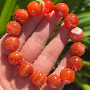 14mm stretchable chunky banded carnelian‎ bracelet 0150